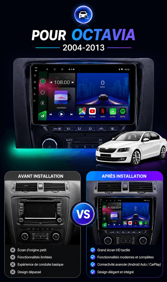 Skoda | Octavia MK2 | 2004-2013 | Android 15 Head Unit | Apple CarPlay | Android Auto