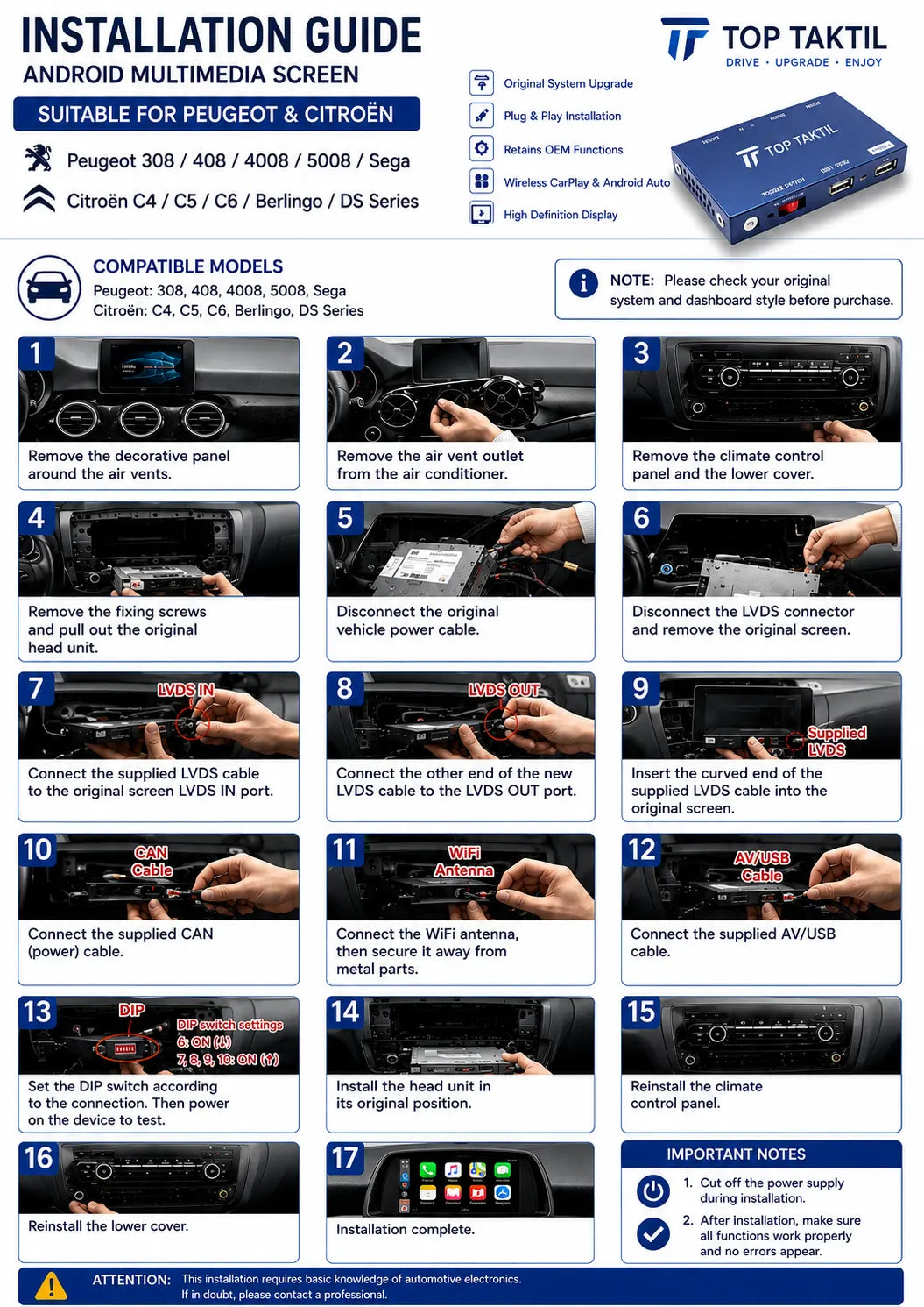 Apple CarPlay Wireless | Nachrüstung für Peugeot Citroen | Android Auto | Decoder | Integration