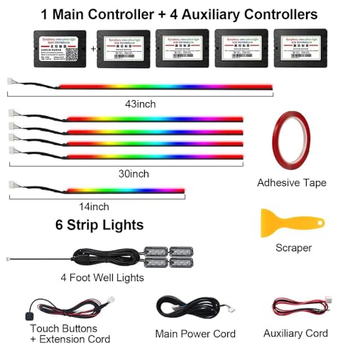 TOPTAKTILKit LED pour Voiture RGB - 16 Millions de Couleurs avec Contrôle App