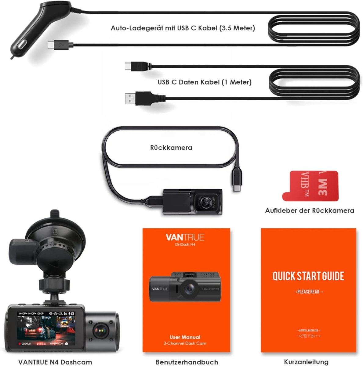 TOPTAKTILCaméra Embardée Triple Lentilles - 4K + Vision Nocturne + Mode Parking