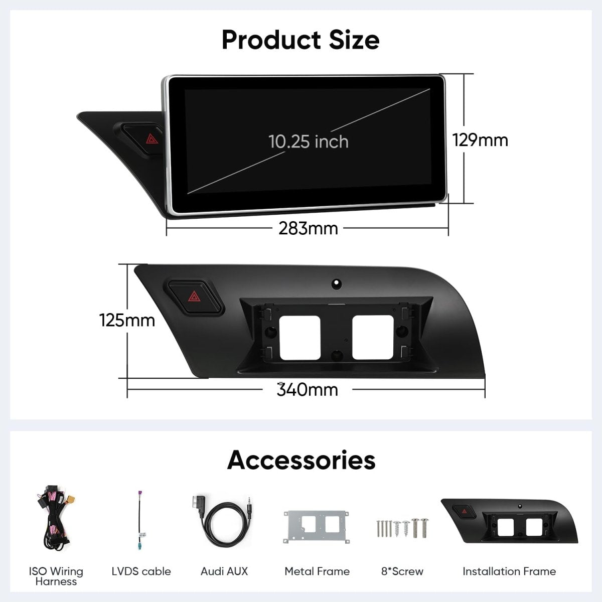 TOPTAKTILÉcran Tactile 10.25″ Wireless Carplay Android Auto pour Audi B8 B8.5 A4 S4 A5 S5 RS4 RS5 2009 - 2016