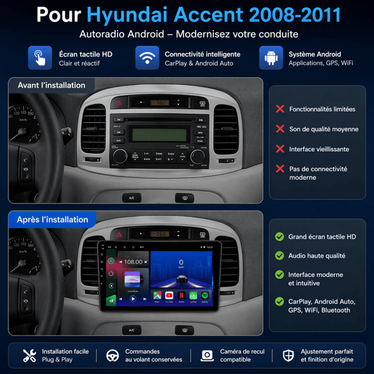TOPTAKTILHyundai Accent | 2008 - 2011 | autoradio Android 15 | Carplay et Android Auto