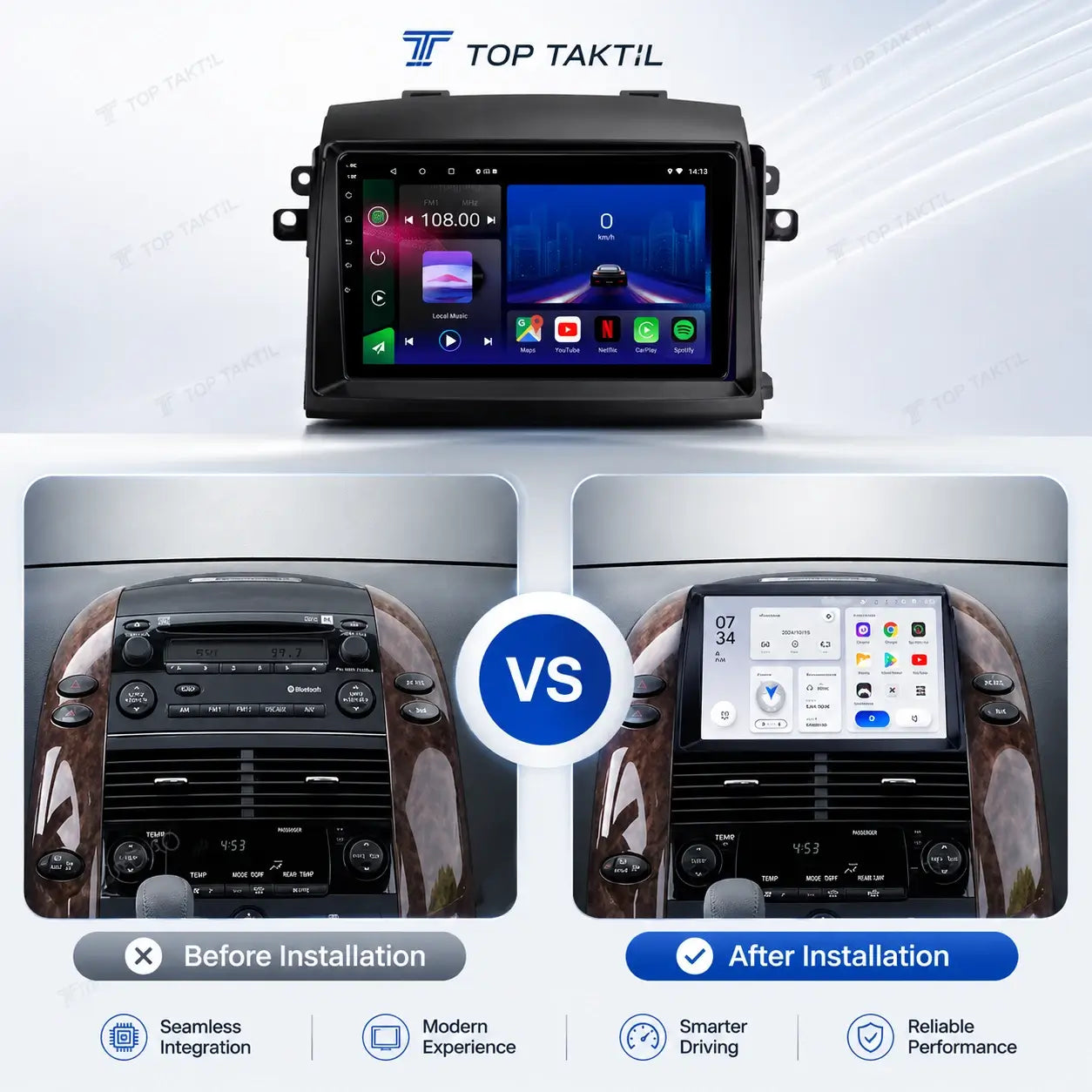 Headunit Android 13 für Toyota Sienna 2004–2010: Kabelloses CarPlay, Android Auto, 2G+32G, SWC, WLAN, GPS, DSP, Bluetooth, FM