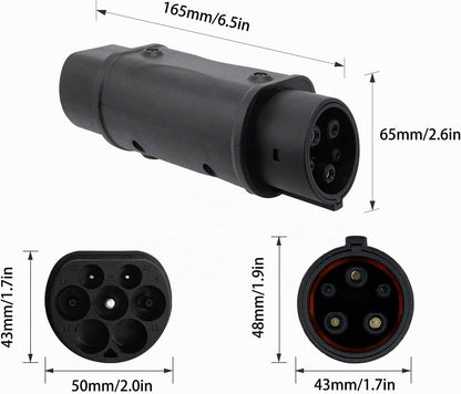 Typ-2-auf-Typ-1-EV-Ladeadapter, EVSE-Stecker 16A/32A 230V 7.2kW, IP54 und UL94 V-0 Flammhemmend