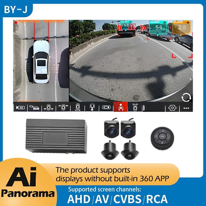 BY-J 360-Degree Panoramic Camera System for Android 3D 1080P Excellent Night Vision Parking Assist Kit with Mounting Accessories and Video Cables (360 Camera-1080P)