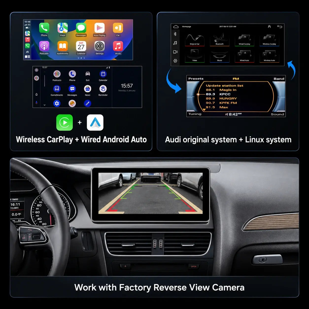 Touchscreen 10.25″ Wireless Carplay Android Auto für Audi B8 B8.5 A4 S4 A5 S5 RS4 RS5 2008-2016