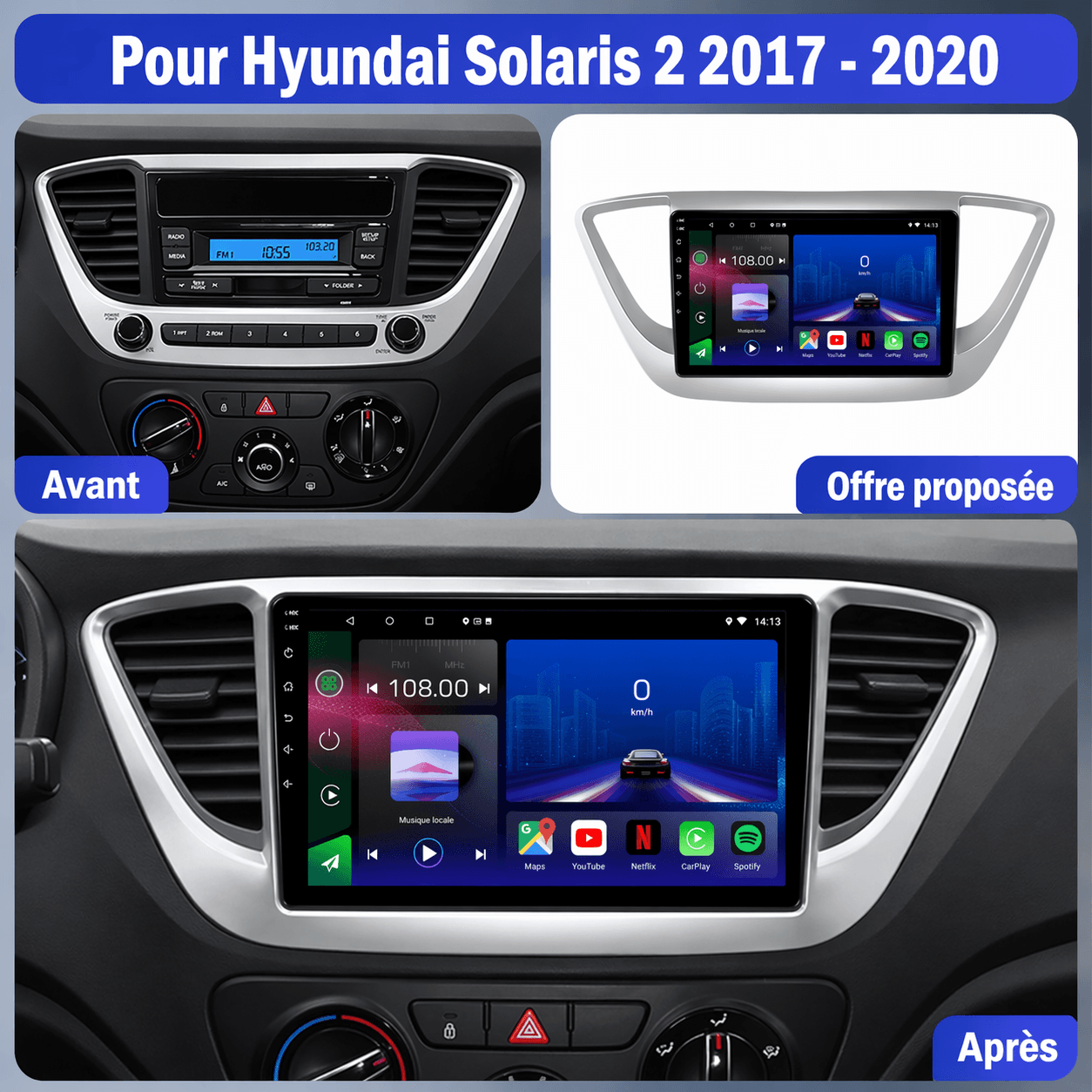 Hyundai Accent | 2017-2020 | Head Unit Android 15 | CarPlay | Android Auto