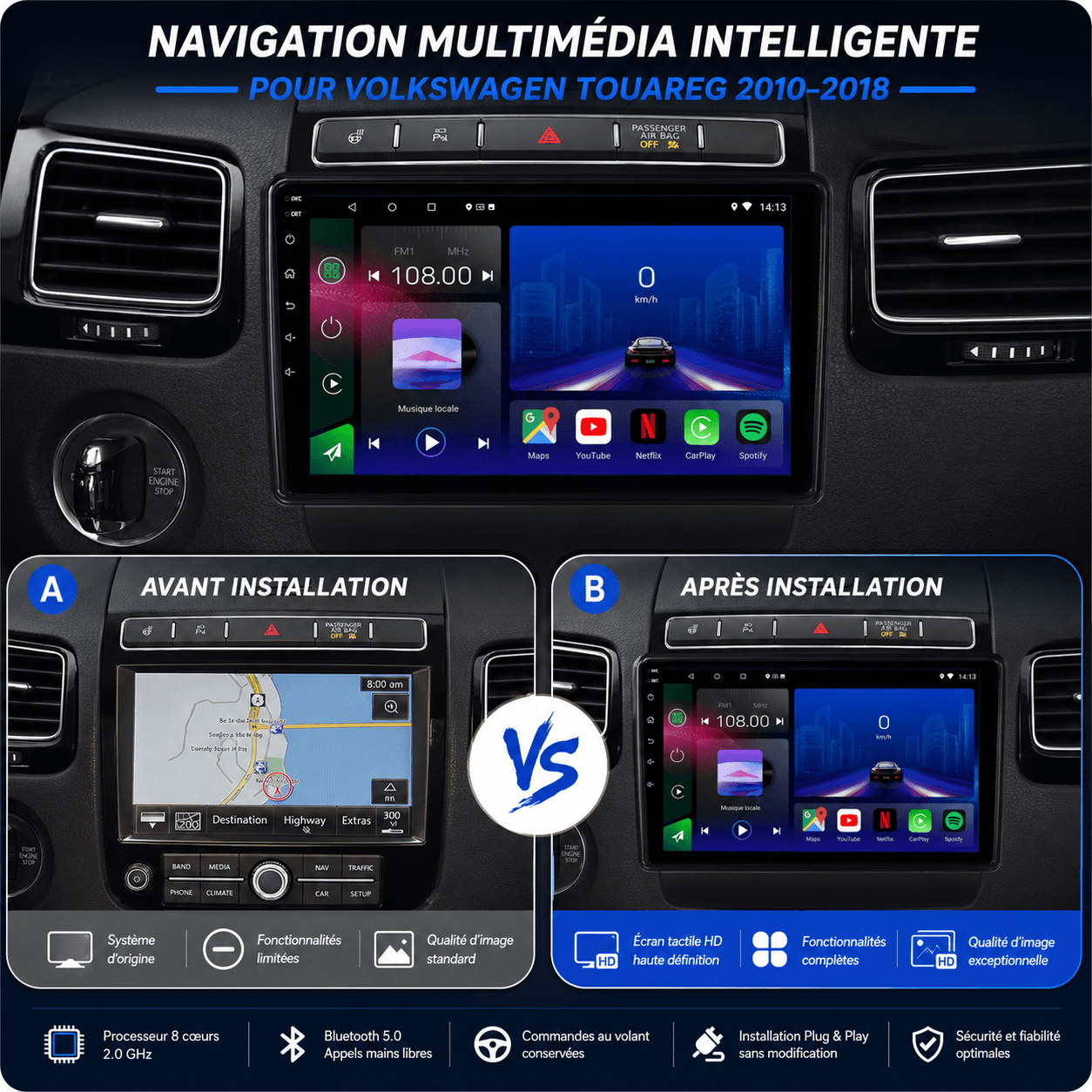 Volkswagen | Touareg | 2010-2018 | Android 15 Head Unit | Apple CarPlay | Android Auto