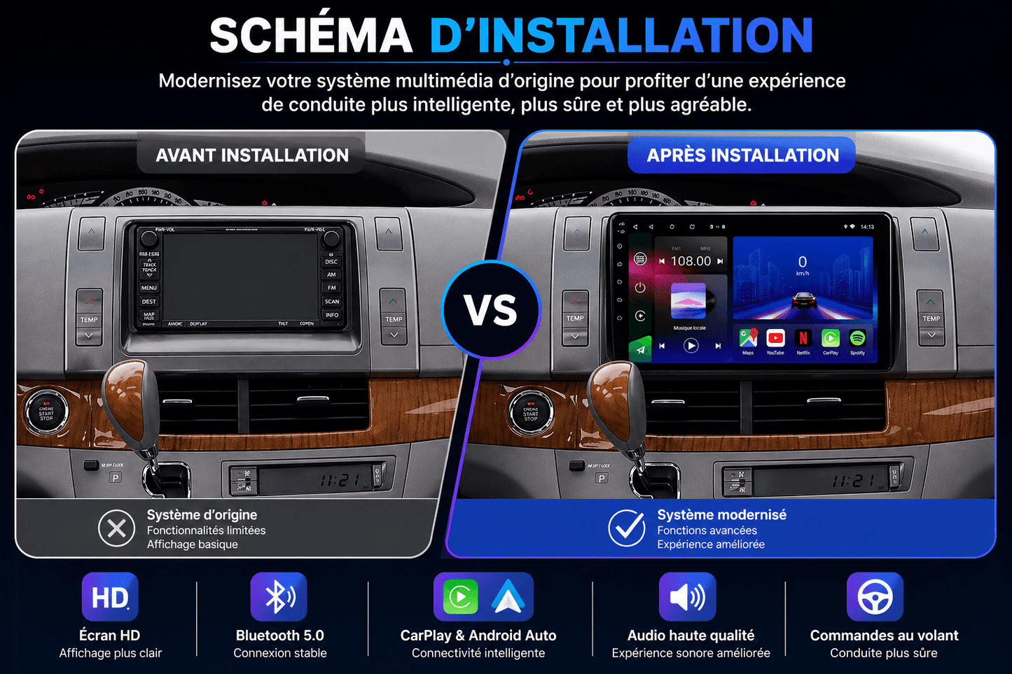 Toyota Estima | 2006-2016 | Android 15 Head Unit | Apple CarPlay | Android Auto