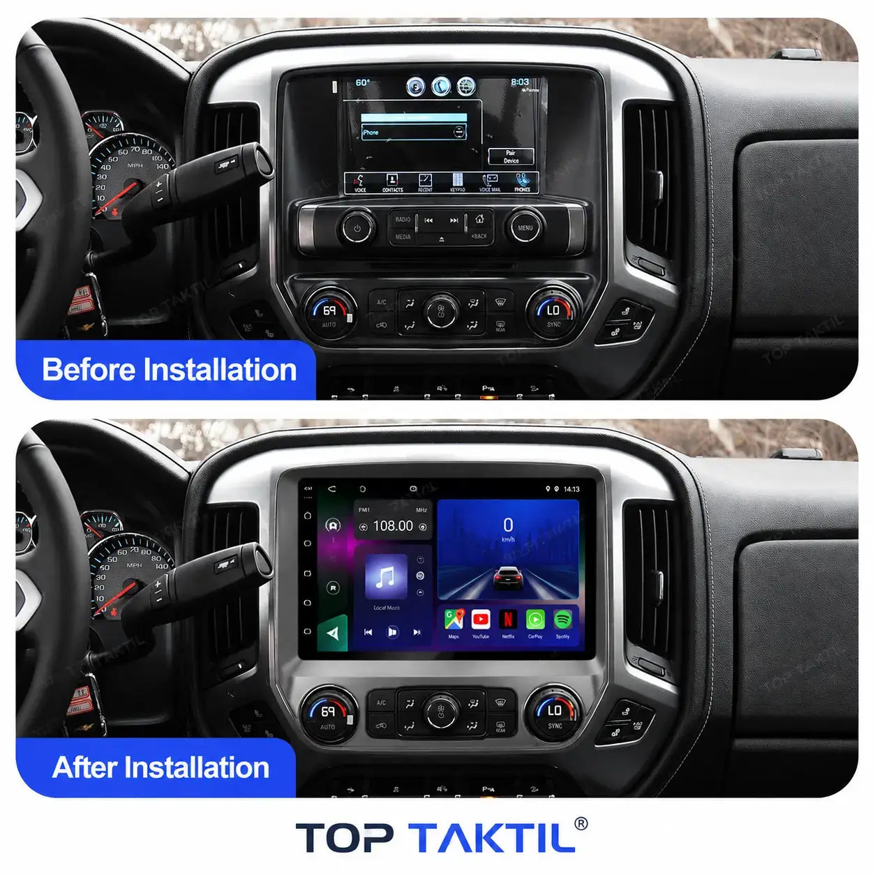 Head Unit Chevrolet Silverado/GMC Sierra (2014-2018) | 10.1" Touchscreen, Wireless CarPlay/Android Auto, Bluetooth 5.4, WiFi 6, GPS