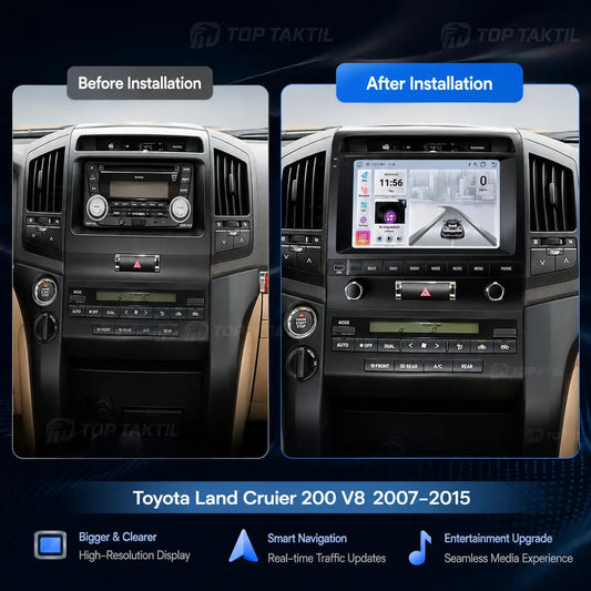 Toyota Land Cruiser 2008-2015 Android 15 Head Unit : IPS Touch, Car-Play, Android Auto, GPS, WiFi 5G, FM, SWC, Caméra AHD