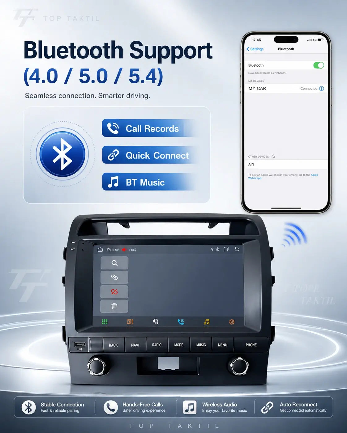 Toyota Land Cruiser 2008-2015 Android 15 Head Unit: IPS Touch, CarPlay, Android Auto, GPS, WiFi 5G, FM, SWC, AHD-Kamera