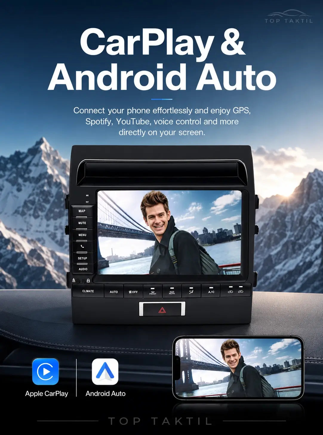Toyota Land Cruiser 2008-2015 Android 15 Head Unit: IPS Touch, CarPlay, Android Auto, GPS, WiFi 5G, FM, SWC, AHD-Kamera
