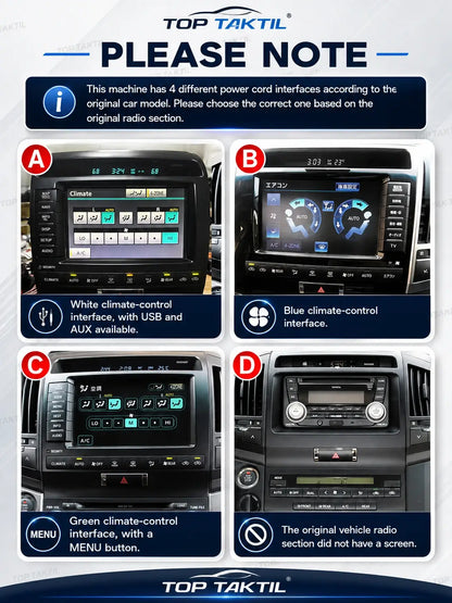 Toyota Land Cruiser 2008-2015 Android 15 Head Unit: IPS Touch, CarPlay, Android Auto, GPS, WiFi 5G, FM, SWC, AHD-Kamera