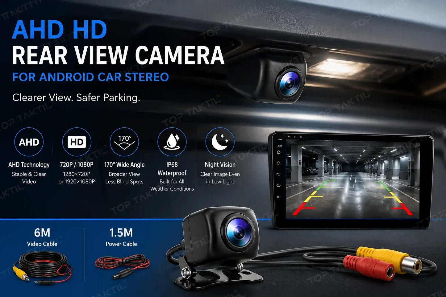 AHD HD Rear View Camera for Android Car Stereo – 720P / 1080P, 170° Wide Angle, IP68