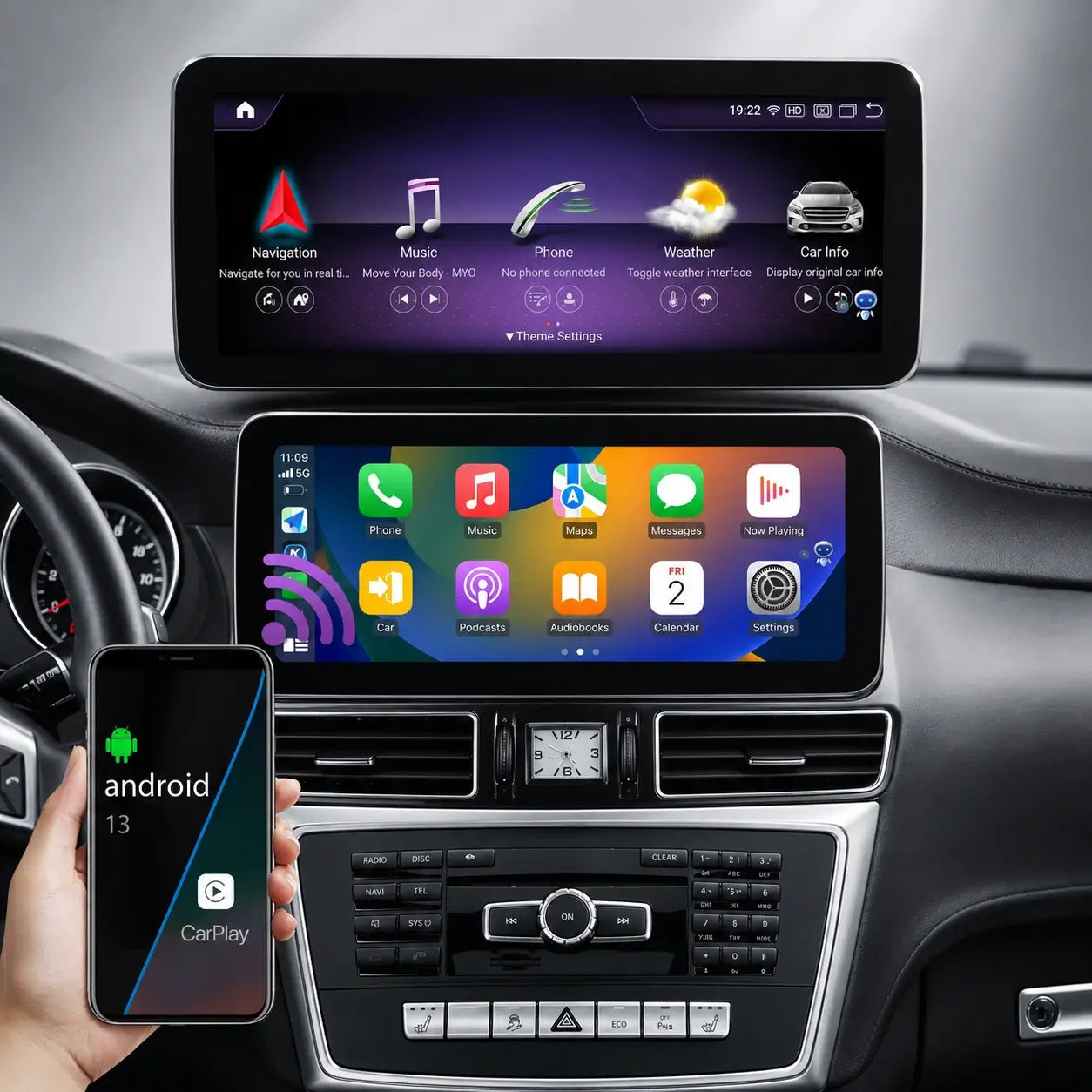Android Head Unit 13, 12.3'' voor Mercedes C/GLC W205 2015-2018 | CarPlay, Android Auto
