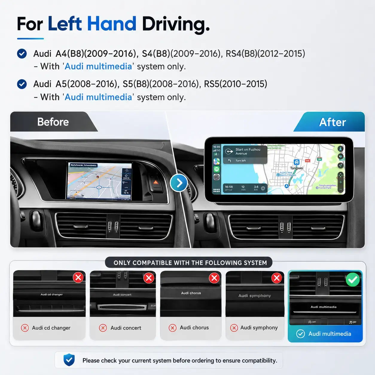Head Unit 12,3" für Audi A4/A5/S4/S5 B8 (2009-2016) mit CarPlay & Android Auto