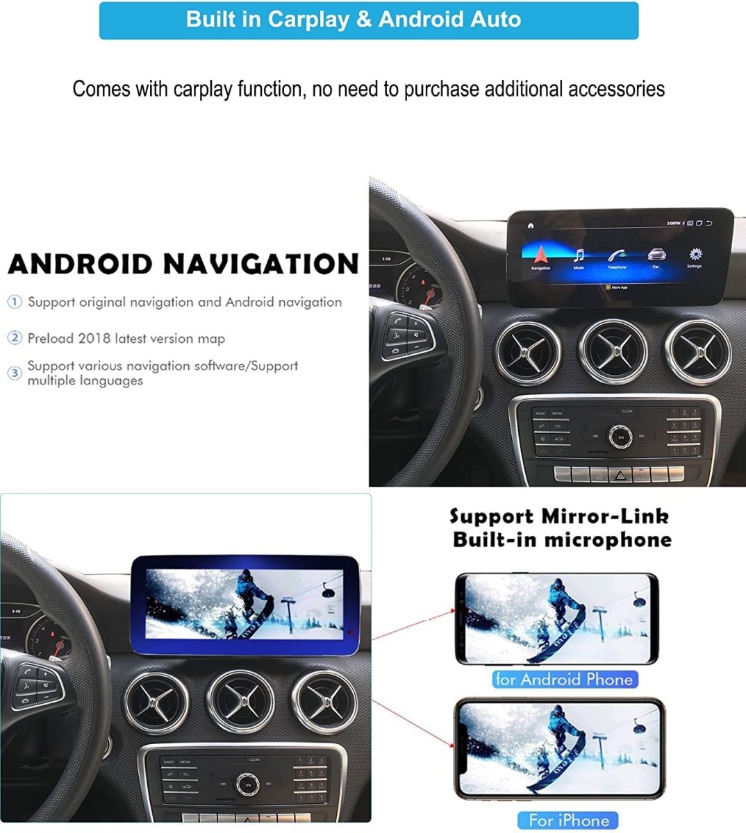 TOPTAKTILAutoradio Android 13 taille 12.3'' pour Mercedes C/GLC W205 2015 - 2018 | CarPlay, Android Auto