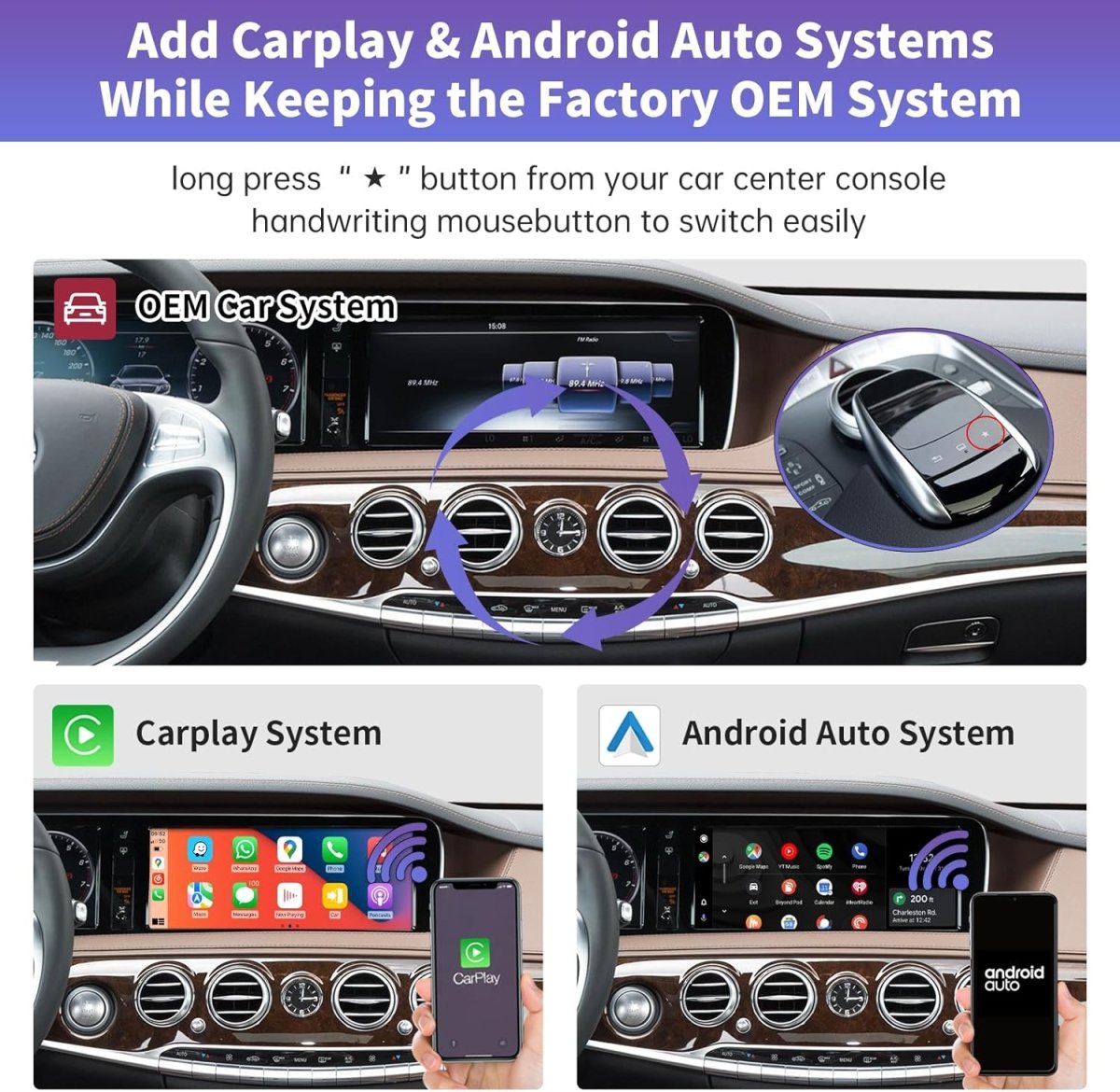 TOPTAKTILKit de Rétrofit CarPlay & Android Auto Sans Fil pour Mercedes - Benz S - Class W222 (2014 - 2020, NTG5.0)À domicile
