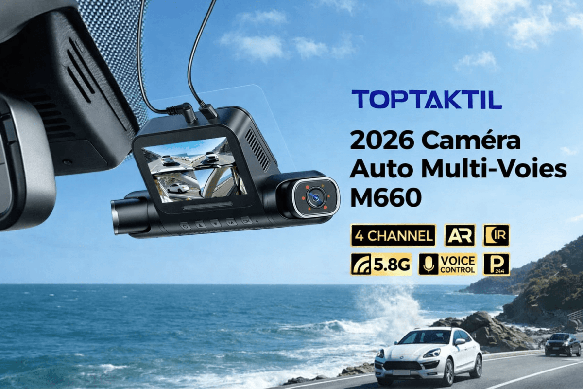 TOPTAKTILDashcam 4 Canaux 4K avec GPS - Enregistrement 360° & Vision Nocturne - TOP TAKTIL M660
