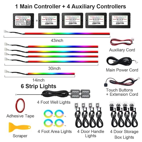 TOPTAKTILKit LED pour Voiture RGB - 16 Millions de Couleurs avec Contrôle App