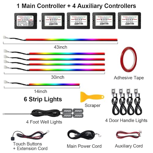 TOPTAKTILKit LED pour Voiture RGB - 16 Millions de Couleurs avec Contrôle App