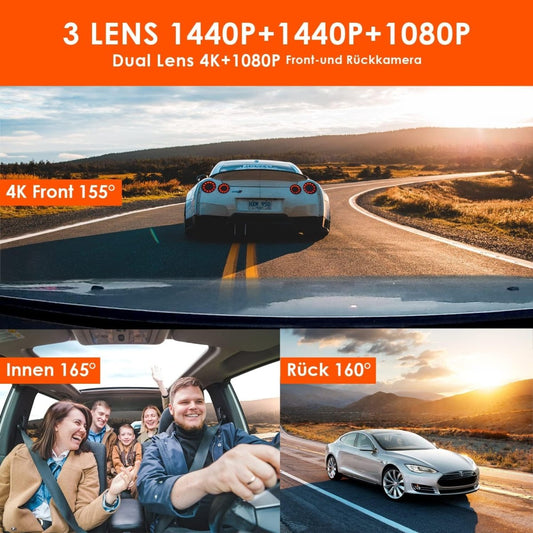 TOPTAKTILCaméra Embardée Triple Lentilles - 4K + Vision Nocturne + Mode Parking