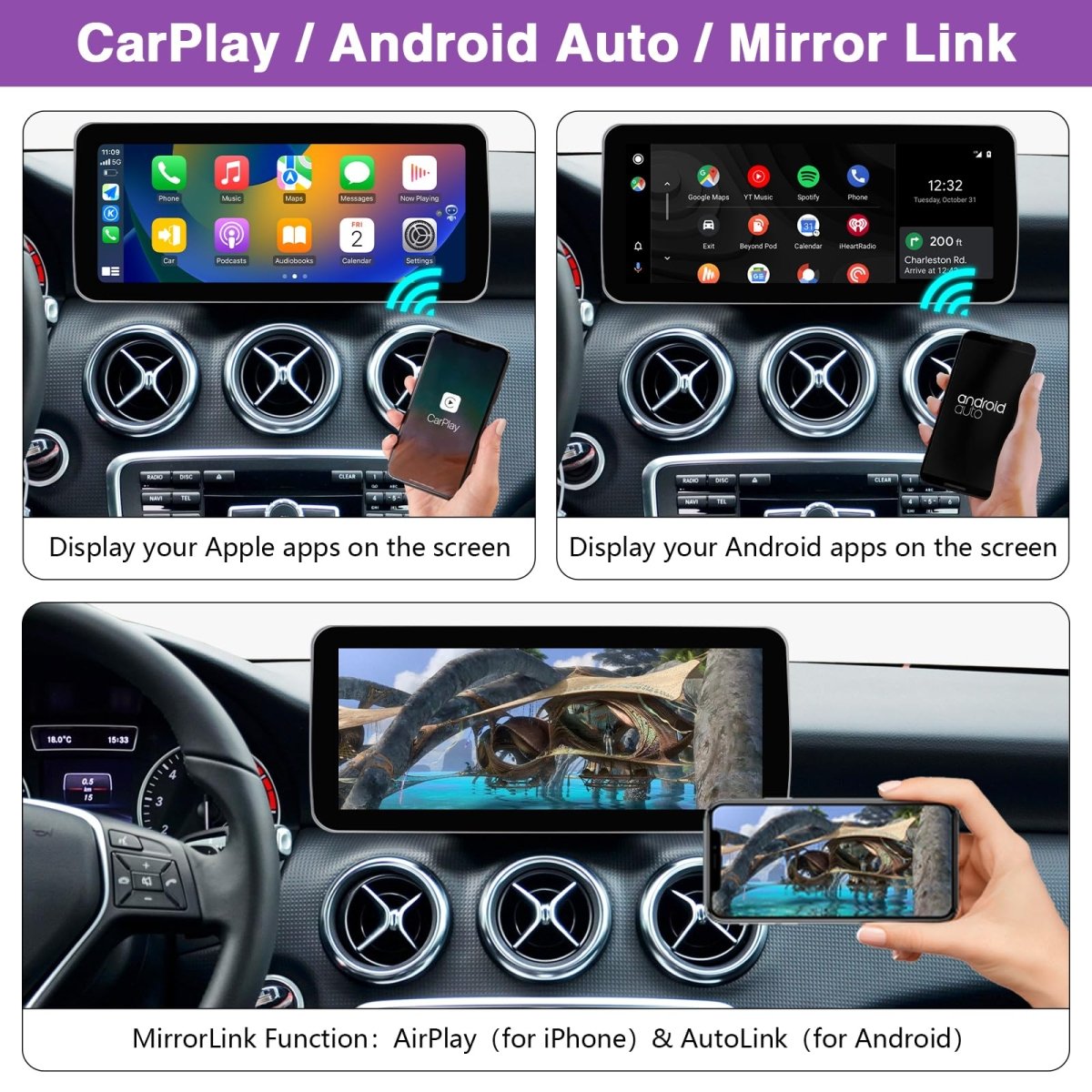 TOPTAKTILAutoradio Android 13 taille 12.3'' pour Mercedes C/GLC W205 2015 - 2018 | CarPlay, Android Auto