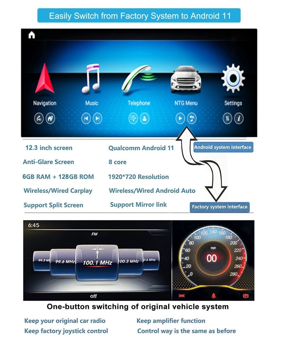 TOPTAKTILAutoradio Android 13 taille 12.3'' pour Mercedes C/GLC W205 2015 - 2018 | CarPlay, Android Auto
