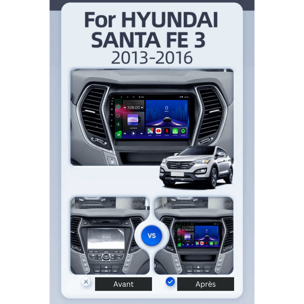 TOPTAKTILHyundai Santa Fe 3 | 2013 - 2016 | Android 15 autoradio | Apple CarPlay | Android Auto