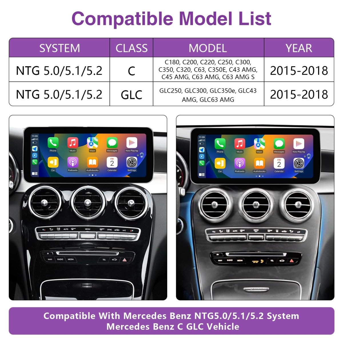 TOPTAKTILAutoradio Android 13 taille 12.3'' pour Mercedes C/GLC W205 2015 - 2018 | CarPlay, Android Auto