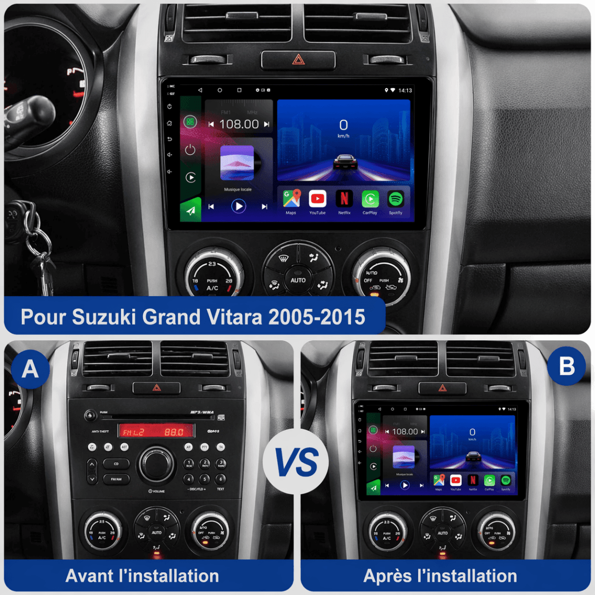 TOPTAKTILSuzuki Grand Vitara | 2005 - 2015 | autoradio Android 15 | CarPlay |Android Auto