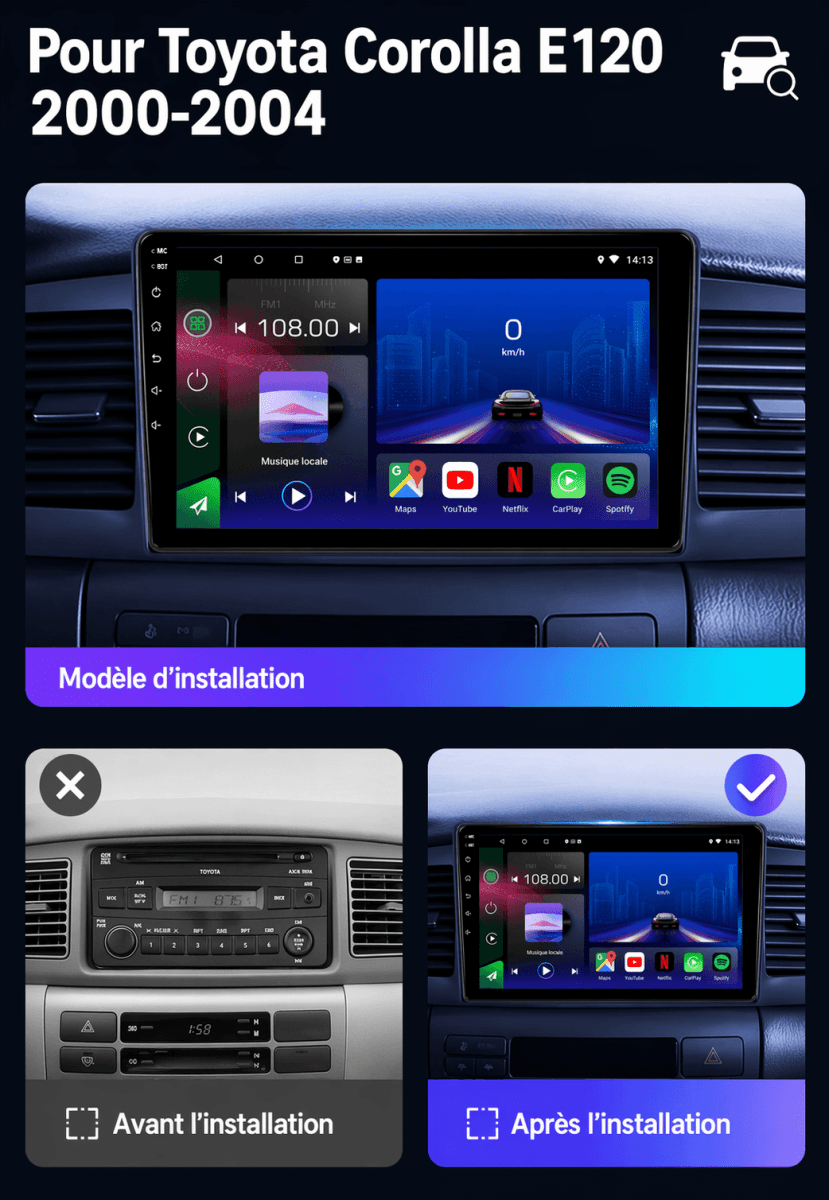 TOPTAKTILToyota Corolla |2000 - 2004| Android 15 autoradio | Apple CarPlay | Android Auto