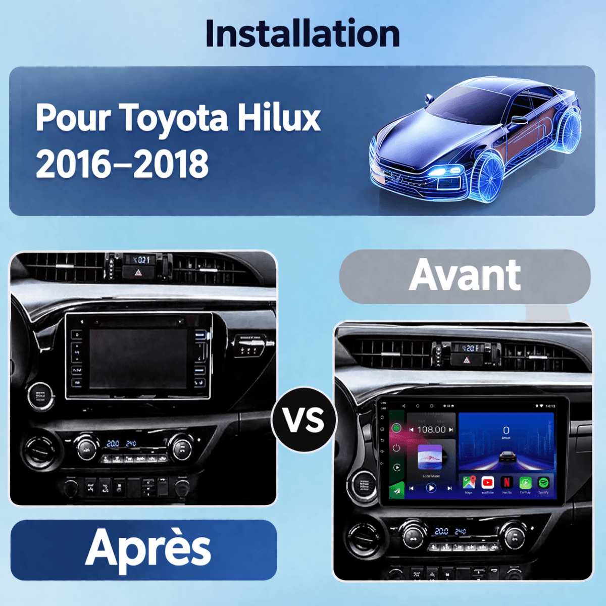 TOPTAKTILToyota Hilux |2016 - 2018| Android 15 autoradio | Apple CarPlay | Android Auto